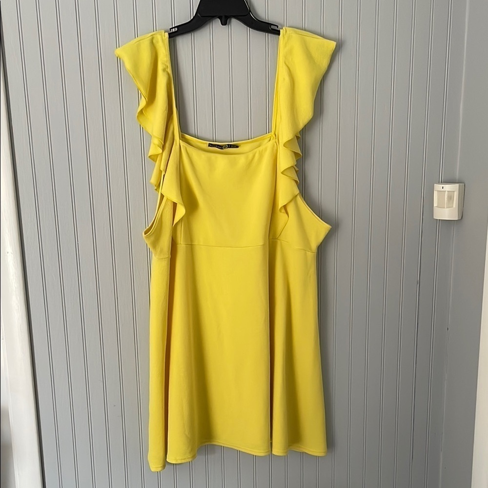 BOOHOO Bright Yellow Ruffle Sleeve Mini Dress | Size 24